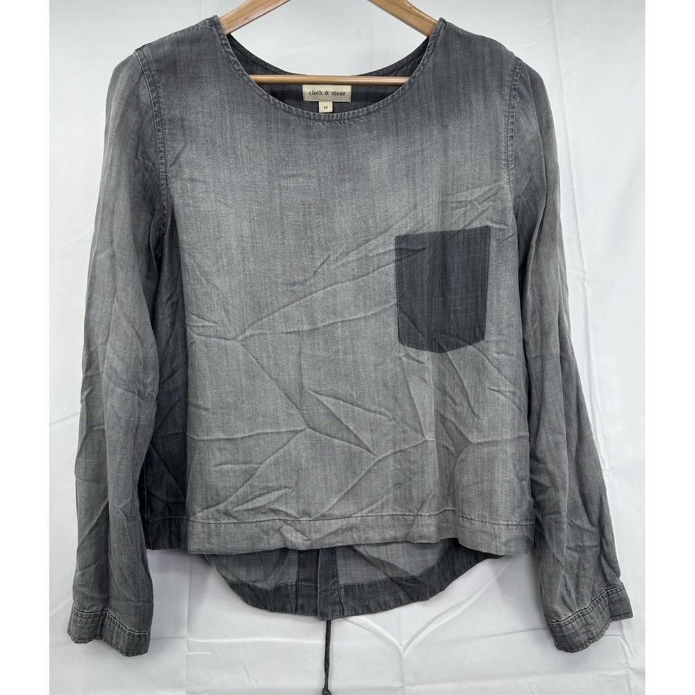 Cloth & Stone Womens‎ Long Sleeve Laced Back Top Medium Black Gray Tencel